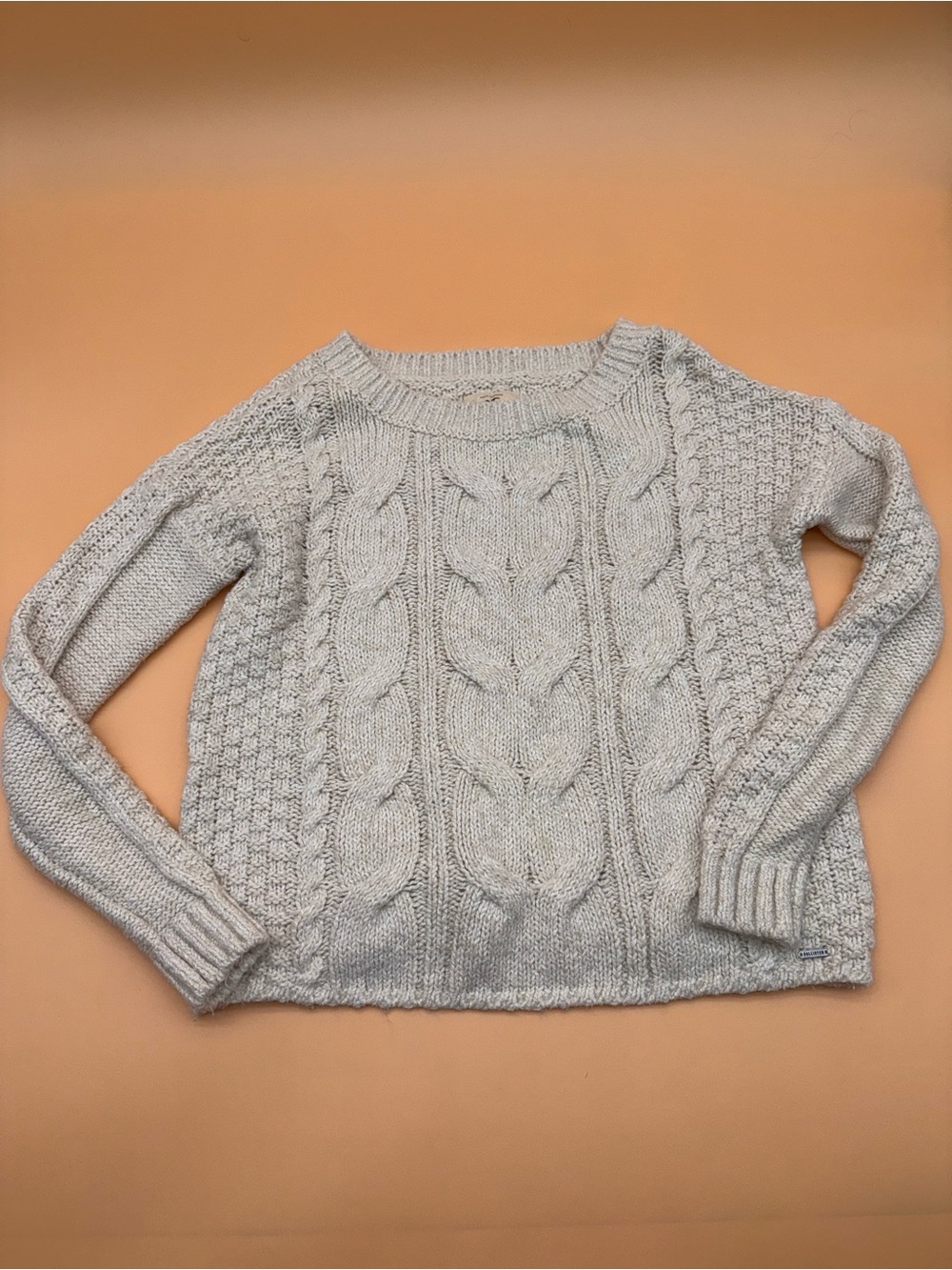 Hollister Y2K Cable Knit Sweater Cream Chunky Fisherman Pullover